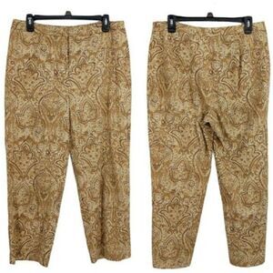Vintage 80's Pants High Rise Tapered Cropped Lightweight Corduroy Paisley Tan 12
